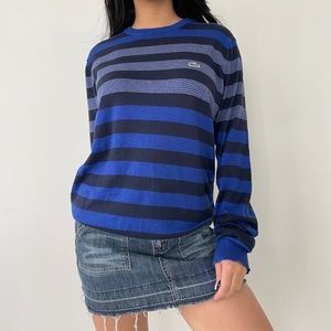 Lacoste Blue Striped Long Sleeve Cashmere Blend Jumper - Medium